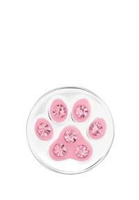 Charme en argent en forme de patte avec émail rose et cinq strass roses. Texture lisse, design circulaire et finition brillante.