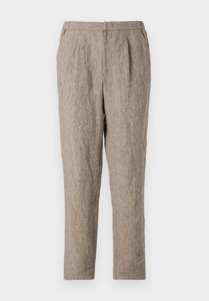 Lichtbruine linnen broek met een gestructureerde afwerking, voorzien van een rechte pasvorm, voorplooien en een op maat gemaakte tailleband.