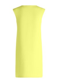 Robe jaune sans manches, longueur au genou, avec une silhouette simple et droite, vue de dos sur fond blanc.