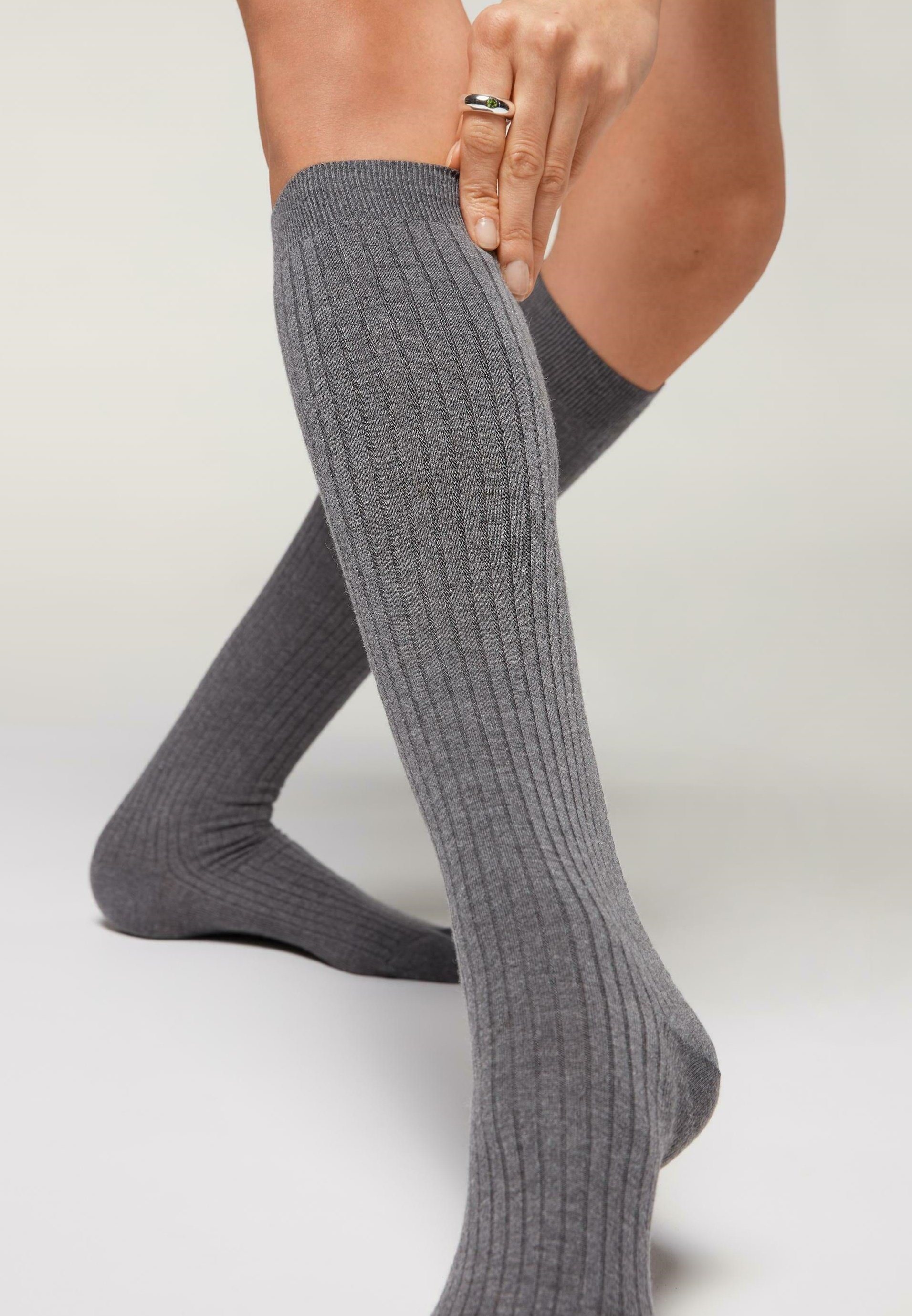 Calzedonia RIBBED LONG Chaussettes hautes grigio medio melange