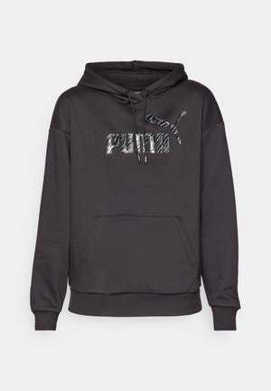 Mørkegrå hettegenser med kengurulomme, drakksnor på hetten og reflekterende Puma-logo på forsiden. Laget av myk fleece-materiale.