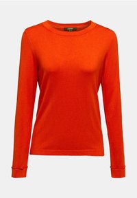 Long-sleeve, crew neck shirt in bright orange, made of soft fabric with a smooth texture. Features ribbed cuffs and hem stitching.