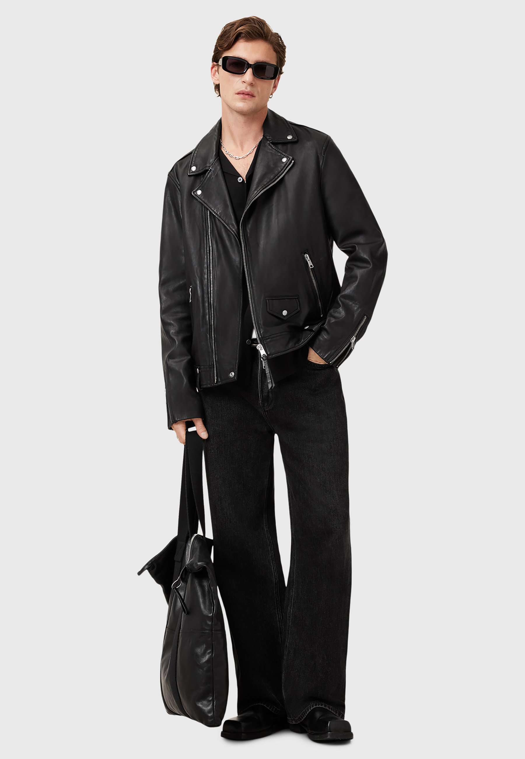 AllSaints MILO BIKER - Leather jacket - black - Zalando.co.uk