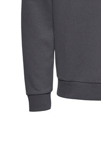 Dark gray sweatshirt featuring a soft textured fabric, ribbed cuffs, and a relaxed fit. No patterns or additional hardware visible.