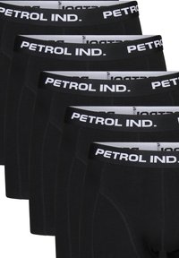 Set de cinci boxeri negri din material din bumbac, cu un elastic alb la talie inscripționat cu logo-ul "PETROL IND.", textură netedă și cusături. 