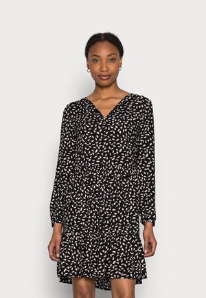 DRESS TIRED AND PRINTED - Day dress - black leaf design
