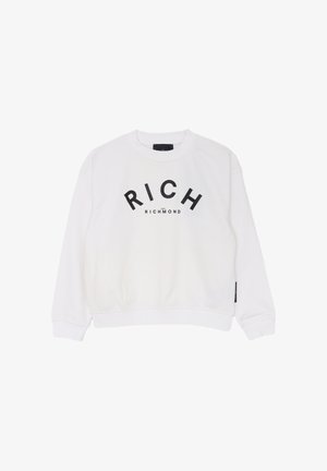 Felpa bianca in cotone con colletto rotondo, caratterizzata da una stampa grafica nera "RICH RICHMOND" centrata sul fronte. Maniche lunghe.