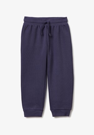 Marineblaue Jogginghosen aus weichem Material, mit einem elastischen Bund und Kordelzug sowie gerippten Bündchen an den Knöcheln.