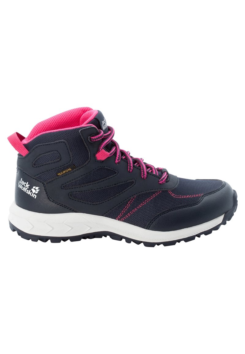 Jack Wolfskin WOODLAND TEXAPORE MID UNISEX - Trekingové boty - night blue / pink