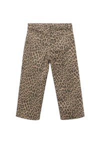 Leopardmönstrade byxor med en beige bakgrund, med rak benstil, två bakfickor och en textured tyg.