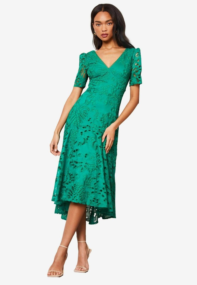 Lipsy BRODERIE SHORTS SLEEVE V NECK MIDI - Dnevna haljina - green