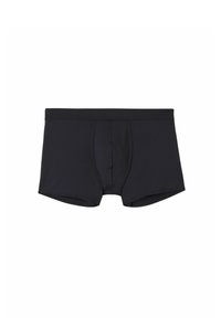 Czarne bokserki wykonane z miękkiego materiału, z gładką talią i dopasowaną kieszonką dla komfortu. Prosty krój, bez wzorów i akcentów.