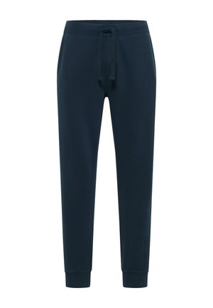 Navyblaue Jogginghose aus weichem Stoff, mit einem Kordelzugbund, gerippten Bündchen und einem Logodetail am unteren Bein.
