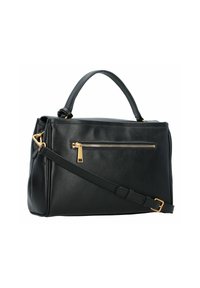 Borsa a tracolla in pelle nera con tasca frontale con zip, hardware in tonalità oro e tracolla removibile. Design strutturato con manico superiore.