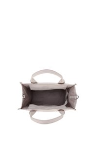 Jasnoszara torba na ramię z dwoma uchwytami, zipowym zapięciem u góry i miękką podszewką wewnętrzną. Wewnątrz znajduje się kieszeń na zamek oraz przestronna komora.