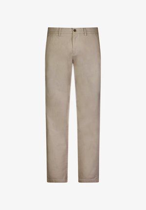 Beżowe bawełniane spodnie o prostym kroju, z pojedynczym zapięciem na guzik i starannym wykończeniem szwów dla gładkiego efektu.