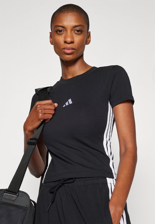 adidas Women's Essentials 3-Stripes Slim Baby T-Shirt Black/White — foto 4