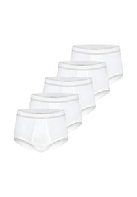 Slip in cotone bianco con una texture a costine, dotati di un sottile elastico in vita con rifinitura fine, presentati in un set di cinque.