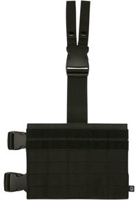 Schwarzes taktisches Geschirr mit verstellbaren Riemen, Schnallen und Klettverschlüssen. Entwickelt für modulare Anbauteile und Haltbarkeit.