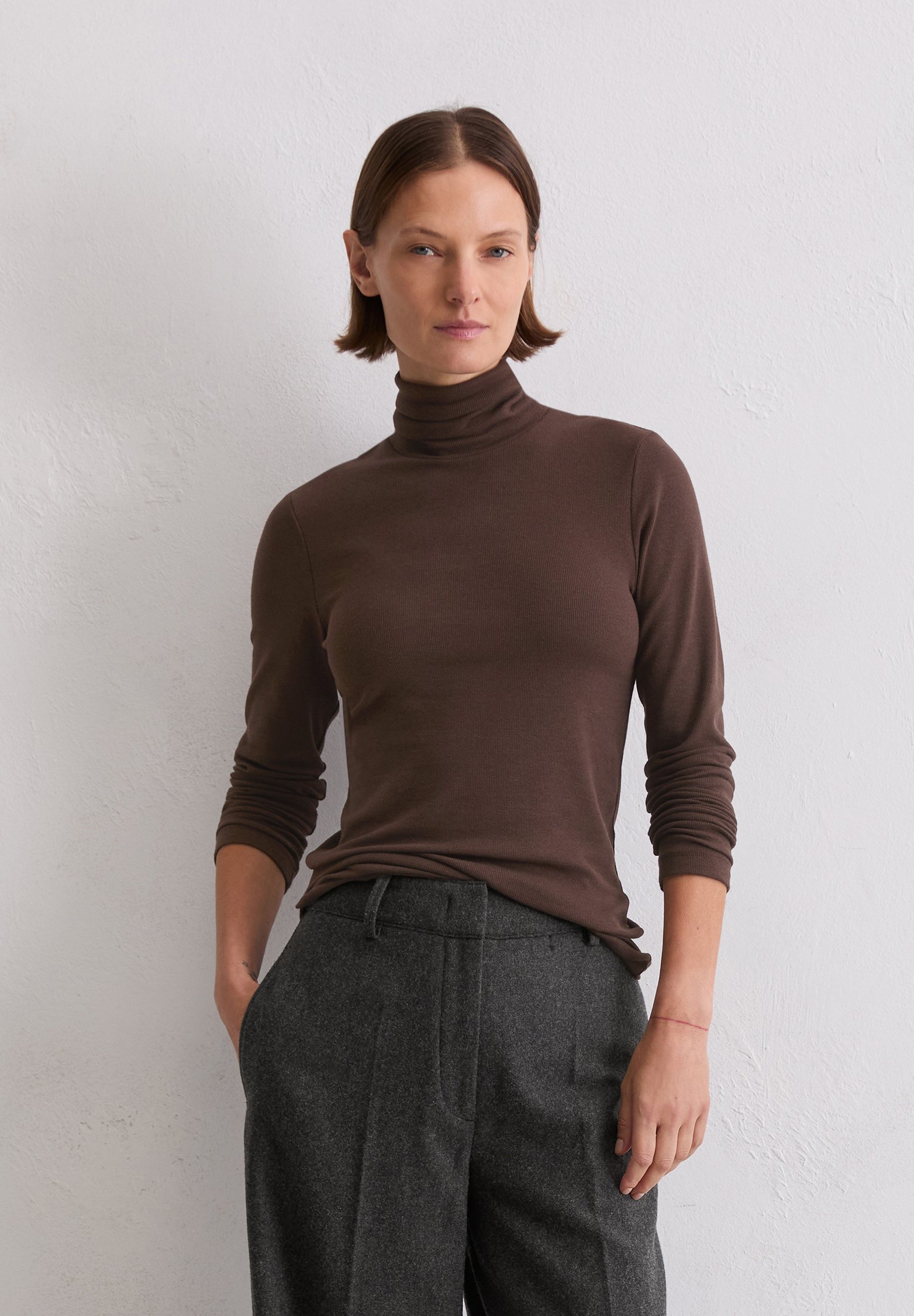 Marc O'Polo TURTLE NECK - Long sleeved top - shaded brown/brown