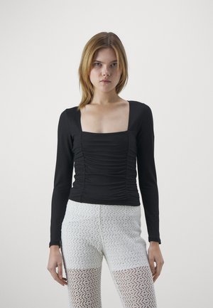 LONG SLEEVE SQUARE NECK SIDE CINCH TOP - Longsleeve - CASUAL BLACK