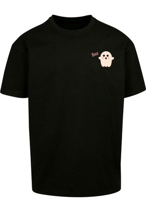 Black cotton t-shirt featuring a centered ghost graphic with the text "Boo!" in red. Crew neck, short sleeves, relaxed fit.