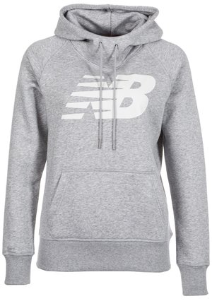 Sweat à capuche gris clair avec poche avant et logo stylisé blanc "NB" sur la poitrine, doté d'une capuche avec cordon et de poignets et ourlet côtelés.