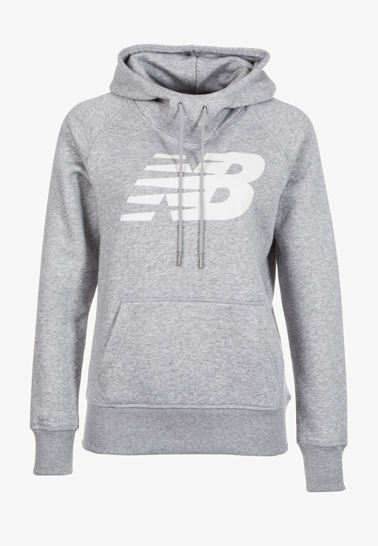 Sweat à capuche gris clair avec poche avant et logo stylisé blanc "NB" sur la poitrine, doté d'une capuche avec cordon et de poignets et ourlet côtelés.
