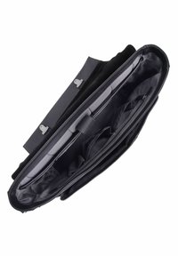 Borsa a tracolla nera con un design elegante, dotata di scomparti interni grigi, molteplici tasche e chiusure sicure. Tessuto duraturo.