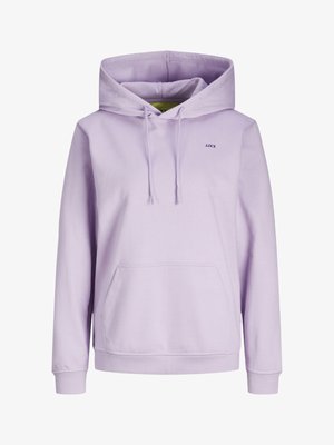 Μώβ φούτερ με κουκούλα, τσέπη καγκουρό μπροστά, ρυθμιζόμενο κορδόνι στην κουκούλα και μικρό λογότυπο "JJXX" στο αριστερό στήθος.