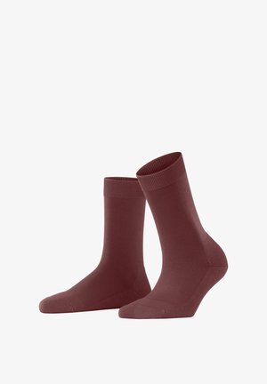 Burgunderfarbene Knöchelsocken aus glattem, elastischem Material mit gerippten Bündchen und einem nahtlosen Zehendesign.