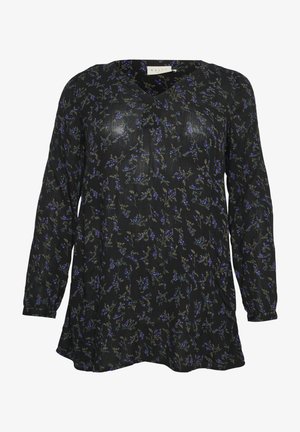 Musthave mustrits mustrilia riietus, mis on kaunistatud väikeste siniste ja roheliste lillemusteritega. Kerge materjal, pehme tekstuur.