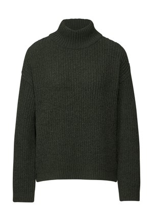 Donkergroene, geribbelde gebreide turtleneck trui met lange mouwen en een ontspannen pasvorm. De textuurweefsel zorgt voor een gezellige uitstraling.