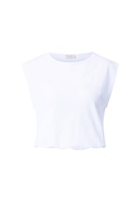Hvid cropped t-shirt lavet af blødt bomuld, med en rund halsudskæring og korte ærmer, samt en glat tekstur uden synlige mønstre.