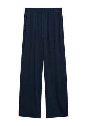 Pantalones de pierna ancha en color navy con una cómoda cinturilla elástica, elaborados en tejido ligero. Presenta un ajuste holgado y un diseño limpio, sin adornos.
