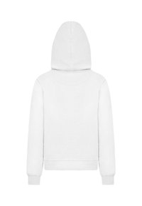 Felpa bianca con cappuccio, dotata di tasca a marsupio, polsini e orlo a costine, realizzata in morbido cotone e con un design semplice.