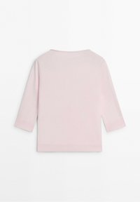 Light pink long-sleeve shirt with a round neckline shown from the back on a white background.