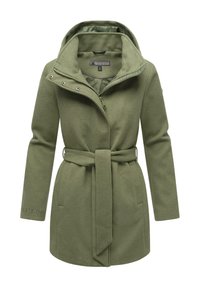 MARIKOO Katalinaa 16 Lange damestrenchcoat, warme overgangsjas in wollook met afneembare capuchon, XS-3XL, Donkerblauw, XL