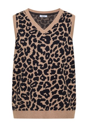 Cecil, SLEEVELESS JUMPER WITH V-NECK AND LEOPARD PRINT - Top - creamy mocha melange