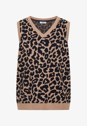 Cecil, SLEEVELESS JUMPER WITH V-NECK AND LEOPARD PRINT - Débardeur - creamy mocha melange