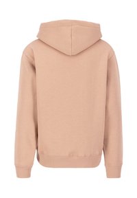 Felpa con cappuccio in morbido tessuto rosa chiaro, con maniche lunghe, polsini a coste e vestibilità comoda, senza loghi o grafiche visibili.