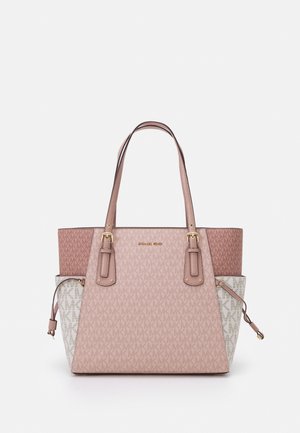 Michael Kors shopper i pink og beige med monogrammønster, dobbelte topstropper og detaljer med snøre på siden.