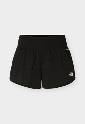 Čierne športové šortky so širokým pásom, mierne textúrovanou tkaninou a logom The North Face na prednej dolnej pravej strane.