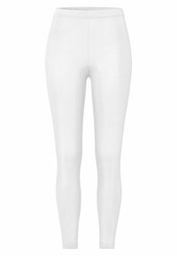 Witte legging gemaakt van een rekbare stof met een aansluitend ontwerp. Voorzien van een tailleband en een gladde, naadloze textuur. Geen patronen of accenten.