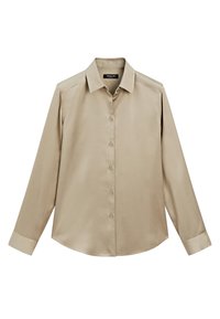 FLOWING SATIN LONG SLEEVE - Button-down blouse - beige