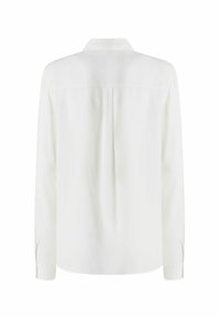 Camicia bianca a maniche lunghe con colletto a bottoni, caratterizzata da una piega sul retro, realizzata in tessuto liscio. I polsini hanno dei bottoni.