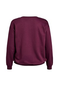 Bordeauxfarbenes Sweatshirt mit weicher Textur, Rundhalsausschnitt und legerem Schnitt. Verfügt über lange Ärmel und ein einfaches, nahtloses Rücken-Design.