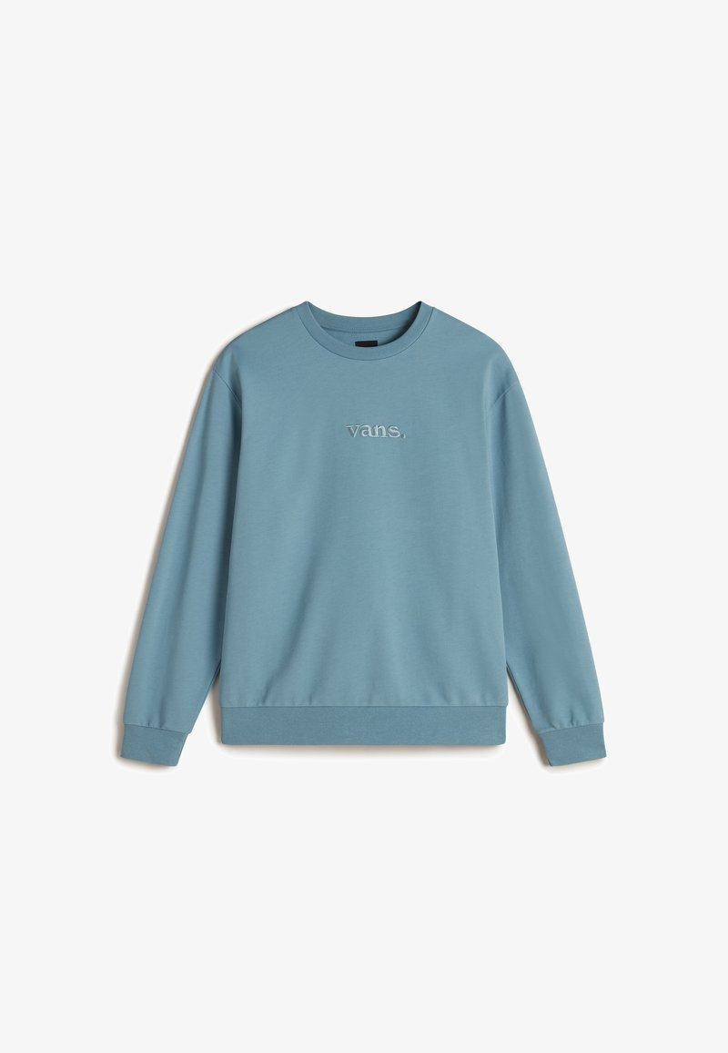 Felpa blu con collo rotondo e maniche lunghe. Presenta il logo "vans." ricamato in un colore a contrasto, realizzata in morbido materiale di cotone.