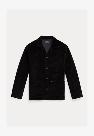 Svart kordfløyelsjakke med lange ermer, spiss krage, frontlukking med knapper og to frontlommer. Lappen sier "POLO RALPH LAUREN."