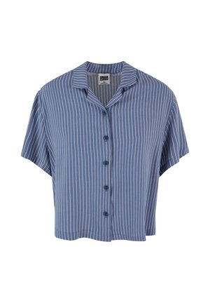 Cămașă albastră cu mânecă scurtă, cu dungi verticale albe și guler decupat, mărimea XS, de la Urban Classics.